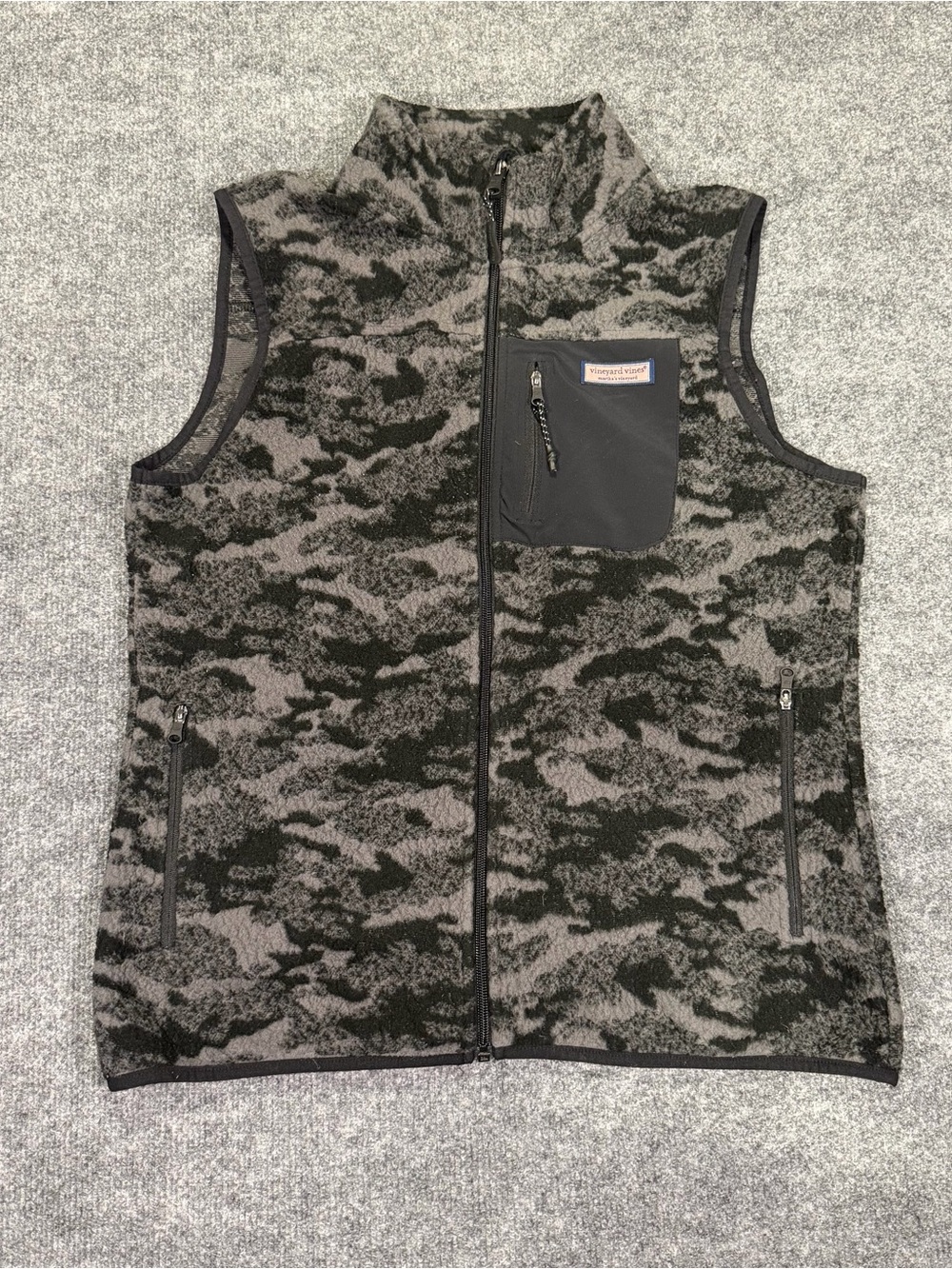 Vineyard Vines Gray Camo Fleece Vest with Chest Pocket